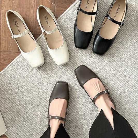 Women's Flats Mary Janes Shoes Square Toe Boat Shoes Retro Leather Shoes for Female Comfortable Ladies Shoes Spring Autumn