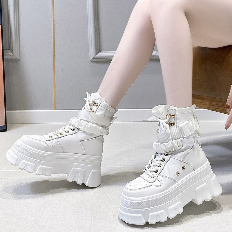 Ddbos Punk Chunky Platform Motorcycle Boots Women Lace-up Thick Bottom Ankle Boots Woman Cool Autumn Winter Gothic Shoes Female