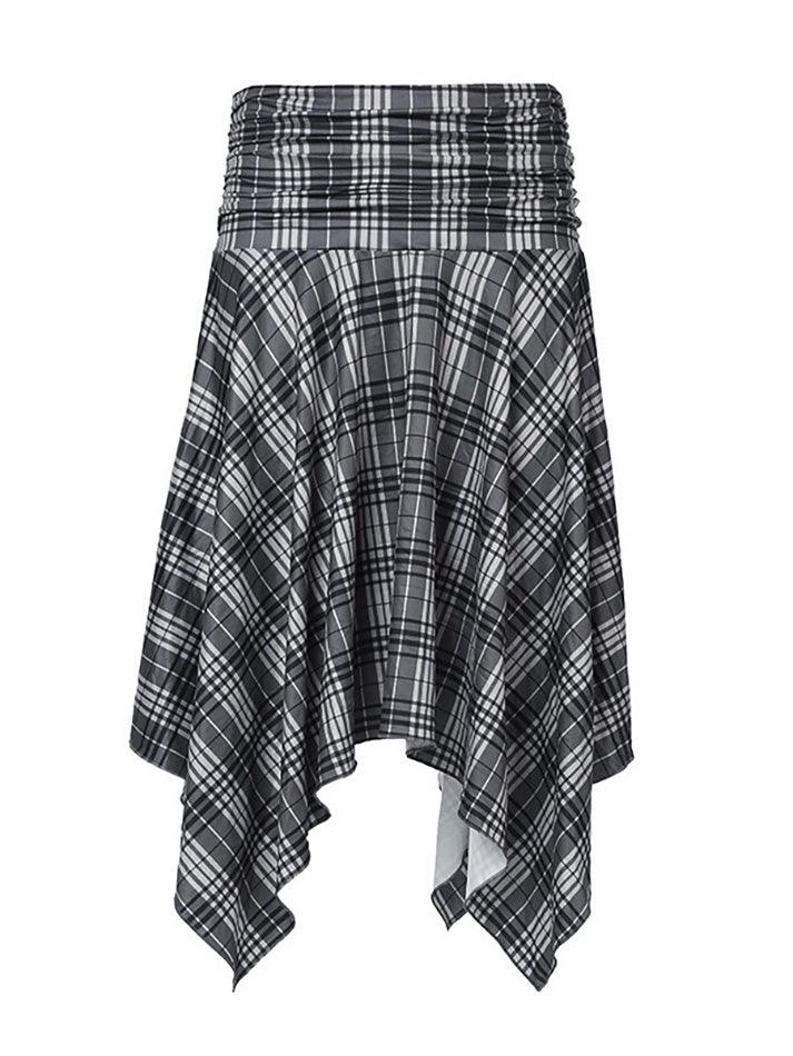 Ddbos - Low Rise Plaid Asymmetric-Hem Midi A-Line Skirt