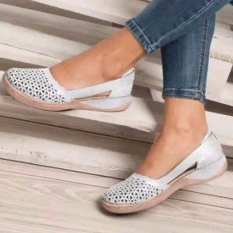 Ddbos Vintage Hollow Out Wedges Casual Shoes Women Summer Pu Leather Loafers Shoes Woman Plus Size 43 Lightweight Slip-On Flats