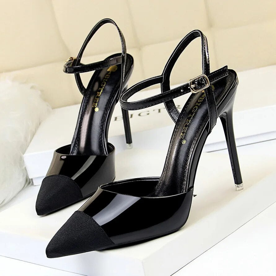 Ddbos Women 11cm High Heels Sandals Lady Metallic Gray Stripper Ankle Strap Cap Toe Sandles Wedding Fetish Nightclub Gold Office Shoes