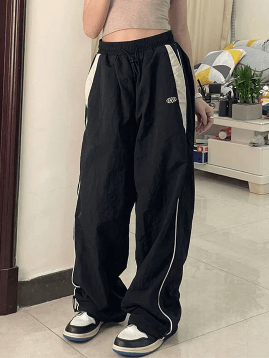 Ddbos - Contrast Piping Black Baggy Sweatpants