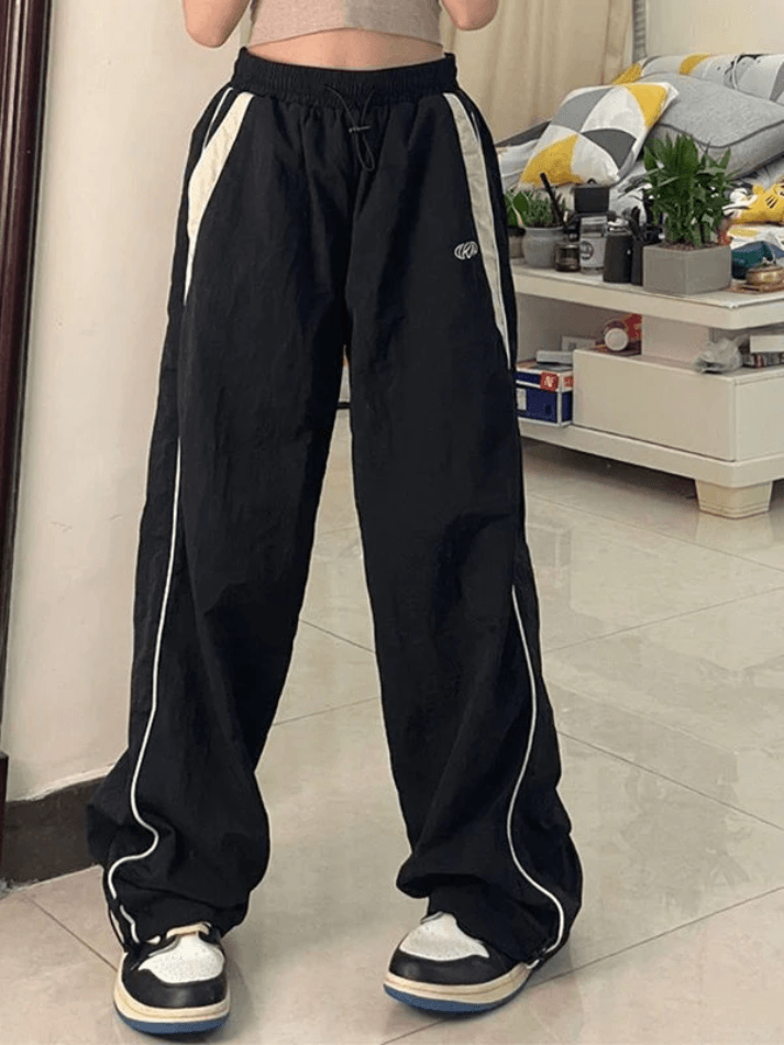 Ddbos - Contrast Piping Black Baggy Sweatpants