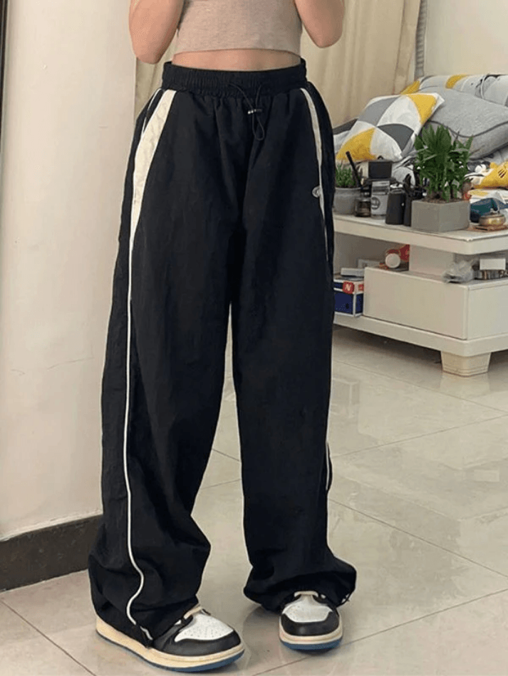 Ddbos - Contrast Piping Black Baggy Sweatpants