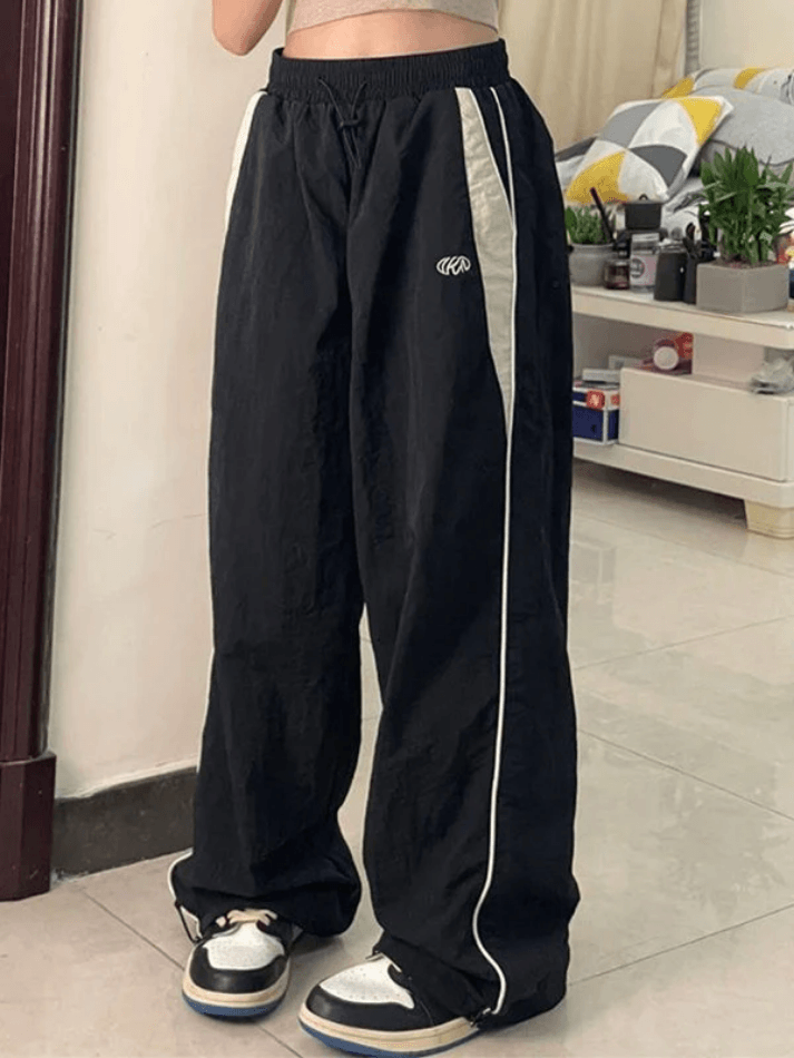 Ddbos - Contrast Piping Black Baggy Sweatpants