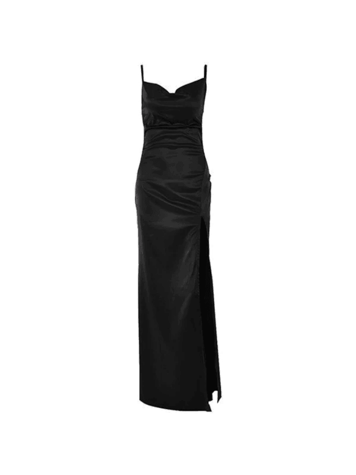 Ddbos - Cowl Neck Split Satin Maxi Dress