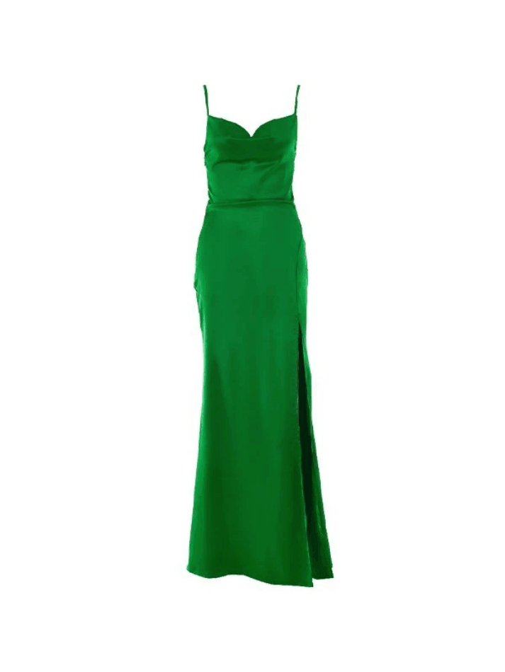 Ddbos - Cowl Neck Split Satin Maxi Dress