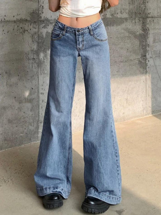 Ddbos - Washed Low Waist Mopping Boyfriend Jeans