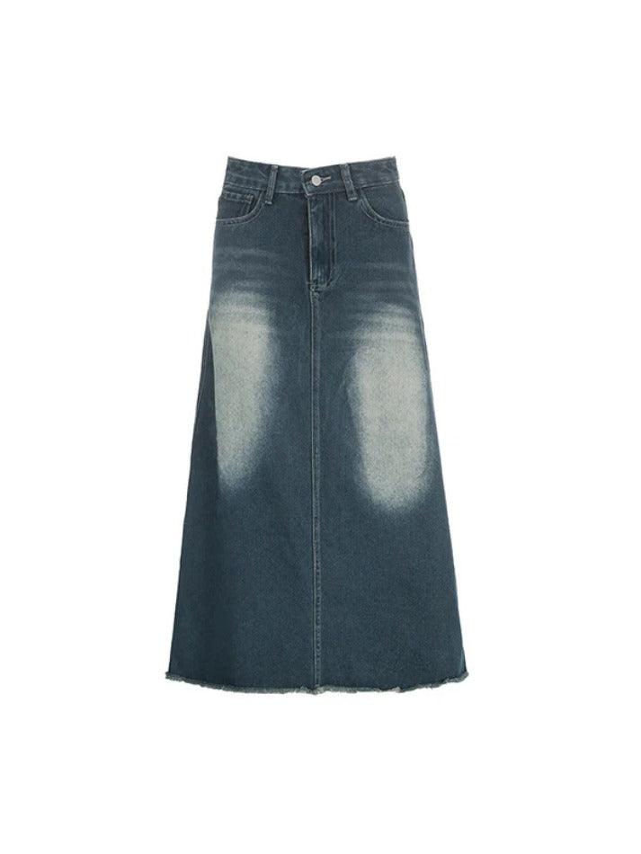 Ddbos - Vintage Washed Denim Maxi Skirt