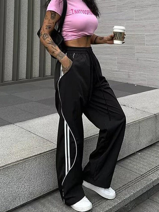 Ddbos - Side Stripes Contrast Color Wide Leg Pants