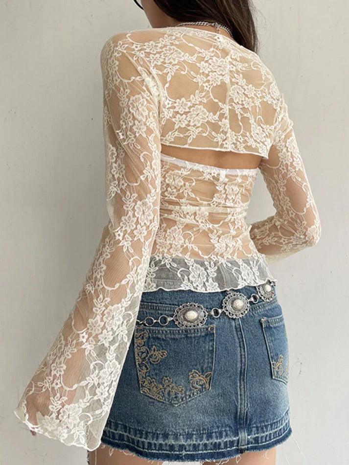 Ddbos - Lace Bandeau Smock Long Sleeve Tee