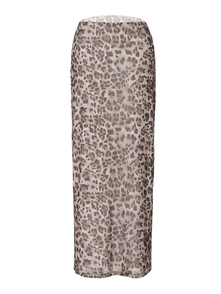 Ddbos - Leopard Printed High Waist Half Body Skirt