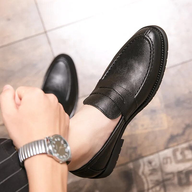 Ddbos Spring and Autumn Men Black Shoes Dress Shoes Loafers Casual Leather for Fashion Trend Luxury Male British Style Slip on Shoes