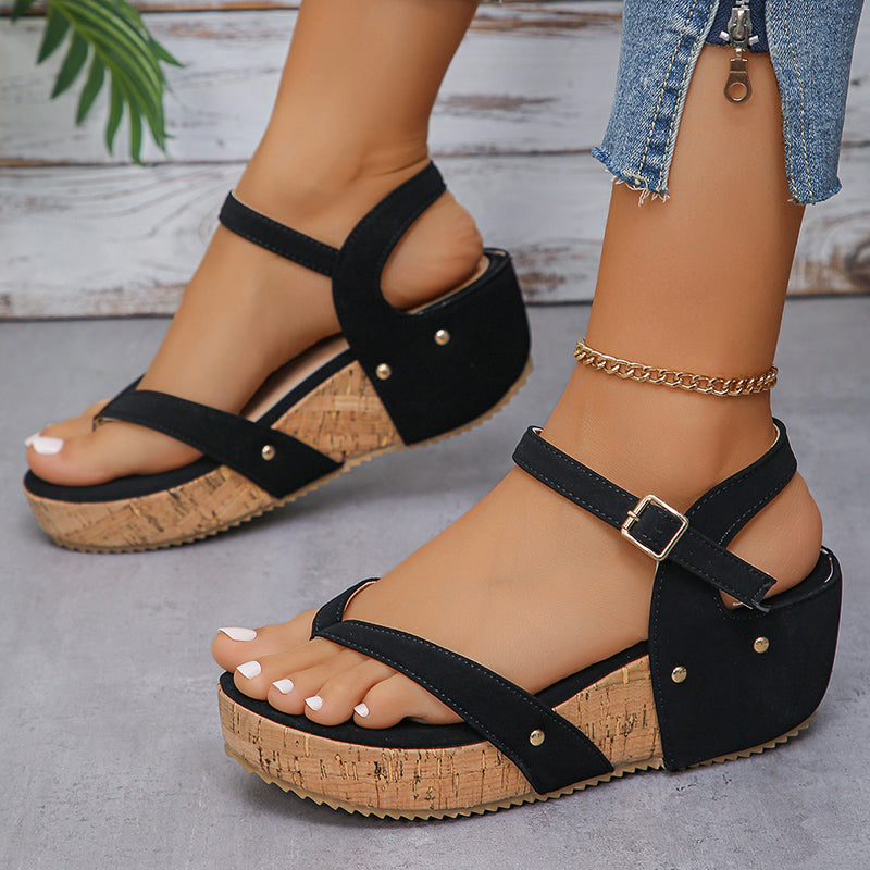 Ddbos Clip Toe Wedges Rome Sandals Women Summer Ankle Buckle Platform Sandalias Mujer Pu Leather Chunky Platform Gladiator Shoes