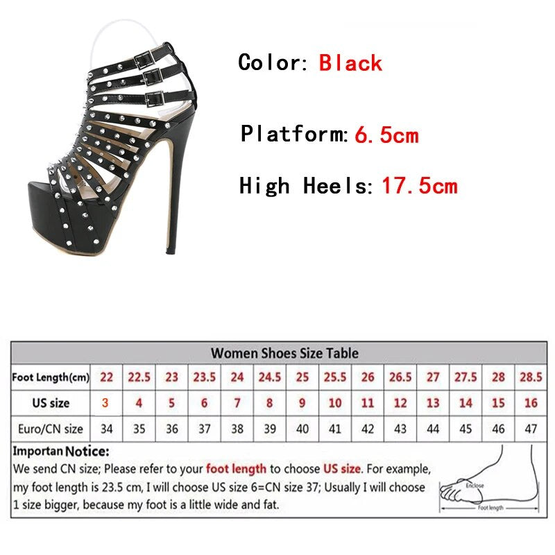 Ddbos New Summer Platform High Heels Sandals Women Sexy Peep Toe Pumps Fashion Rivet Decoration Ladies Party Pole Dance Shoes