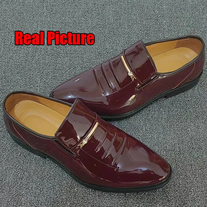 Ddbos Patent PU Leather Shoes for Men Business Shoes Casual Point Toe Slip on Loafers for Men Luxury Party Wedding Plus Size Shoes