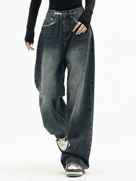 Ddbos - Dark Wash Vintage Baggy Boyfriend Jeans