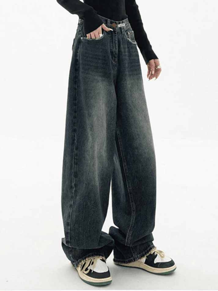 Ddbos - Dark Wash Vintage Baggy Boyfriend Jeans