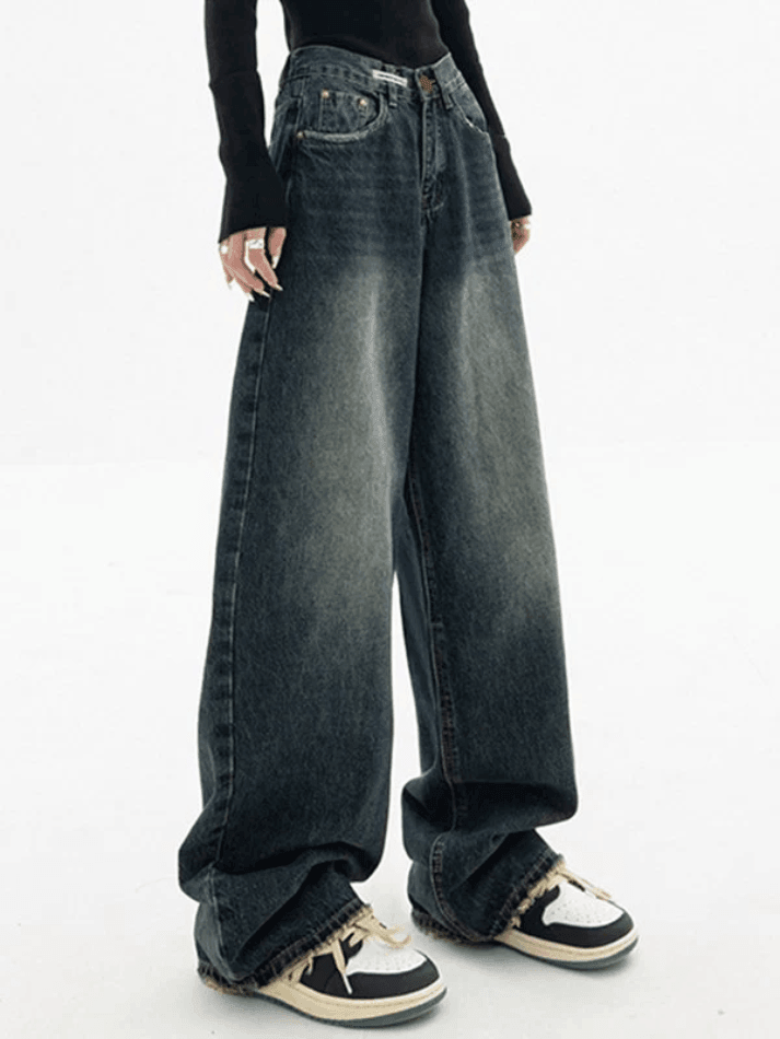 Ddbos - Dark Wash Vintage Baggy Boyfriend Jeans