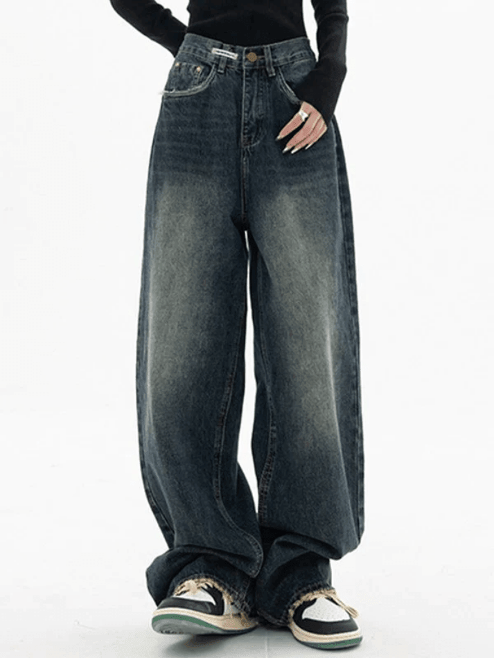 Ddbos - Dark Wash Vintage Baggy Boyfriend Jeans