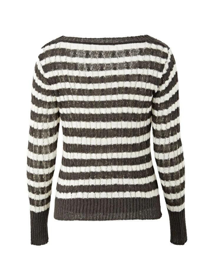 Ddbos - Brown Striped Cable Knit Top