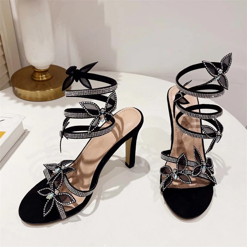 Ddbos Fashion Peep Toe Butterfly Thin Heels Sandals Women Elegant Party Dress Summer Ladies Shoes Zapatillas De Mujer