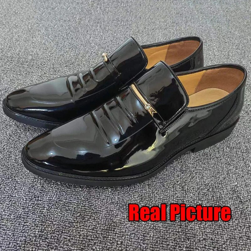 Ddbos Patent PU Leather Shoes for Men Business Shoes Casual Point Toe Slip on Loafers for Men Luxury Party Wedding Plus Size Shoes