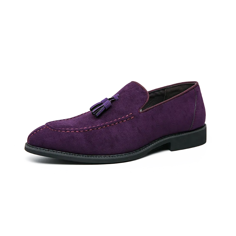 Ddbos Brand Design Men Suede Leather Shoes Moccasins Purple Tassel Pointed Men's Loafers Vintage Slip-on Casual Men Social Dress Shoe