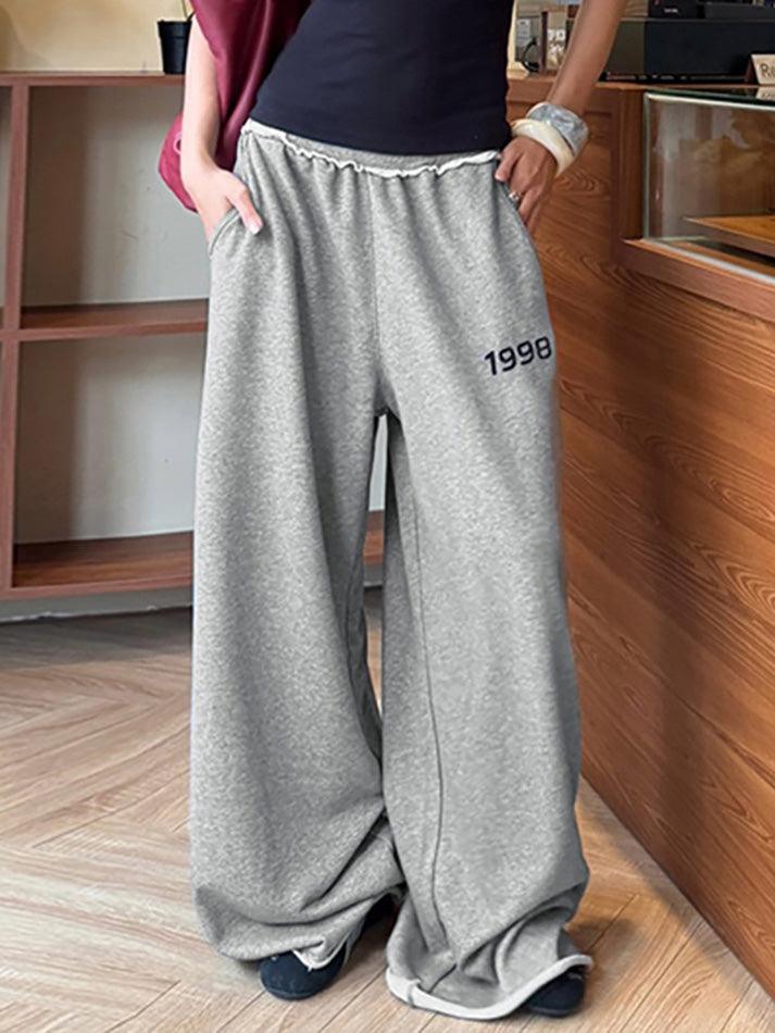 Ddbos - Gray Digit Print Casual Sweatpants