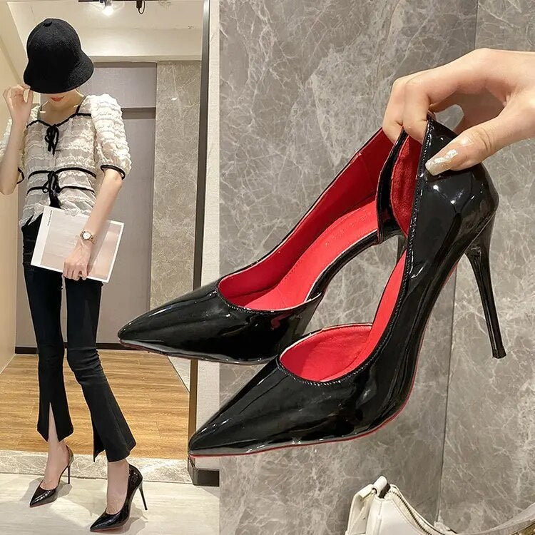 Ddbos Large Size 45 Women Pumps Candy Color Boat Shoes High Heels Wedding Shoes Bridal Ladies Dress Shoes Pointed Toe Basic Pump Black