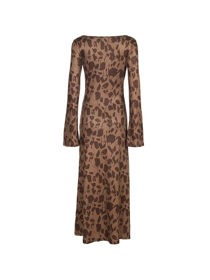 Ddbos - Vintage Print Trumpet Sleeve Maxi Dress