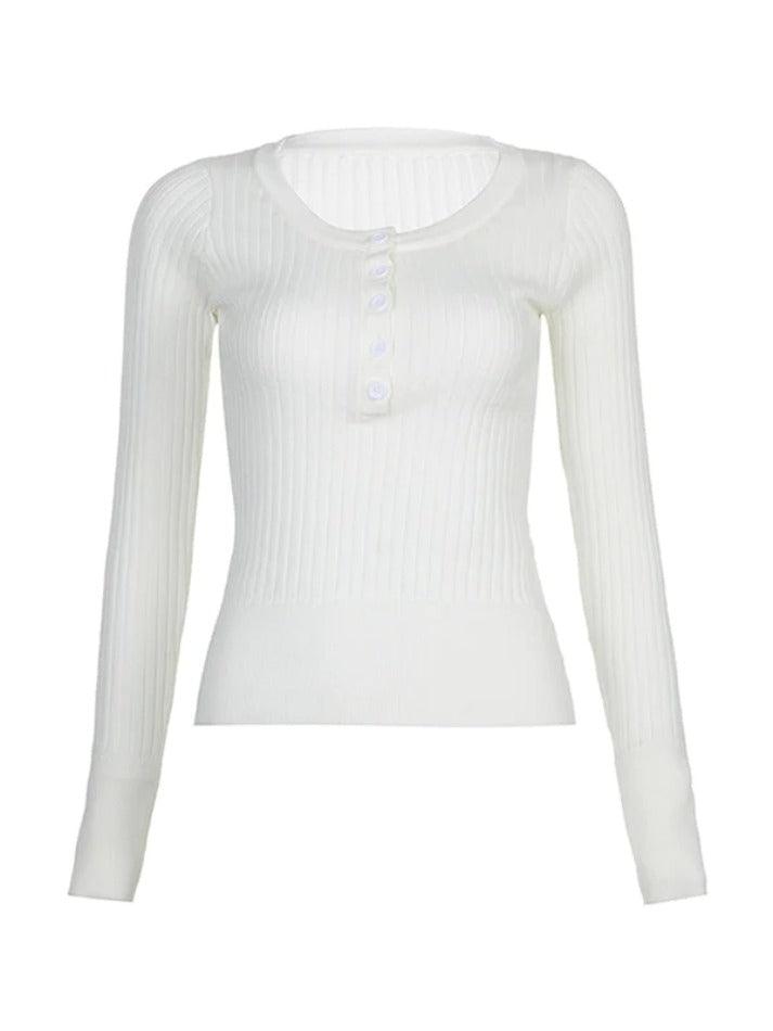 Ddbos - Solid Breasted Ribbed Long Sleeve Knit