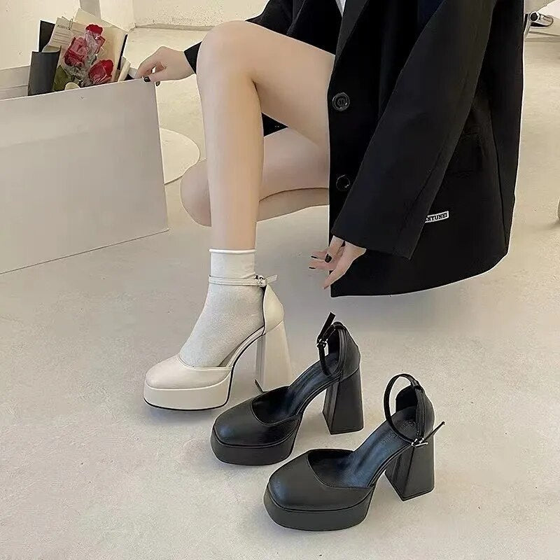 Ddbos Mary Jane Shoes Women New Spring Autumn Thick Heels High Heels Waterproof Platform Hollow Luxury Brand Women's Shoes Pumps