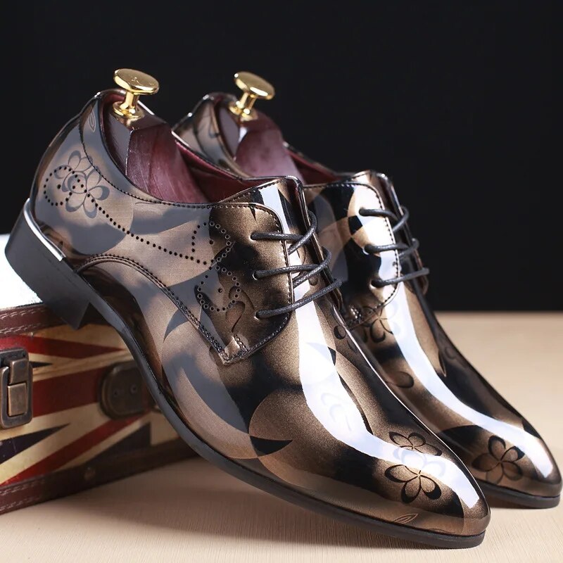 Ddbos Office Men Dress Shoes Floral Pattern Men Formal Shoes Leather Luxury Fashion Groom Wedding Shoes Men Oxford Shoes Dress