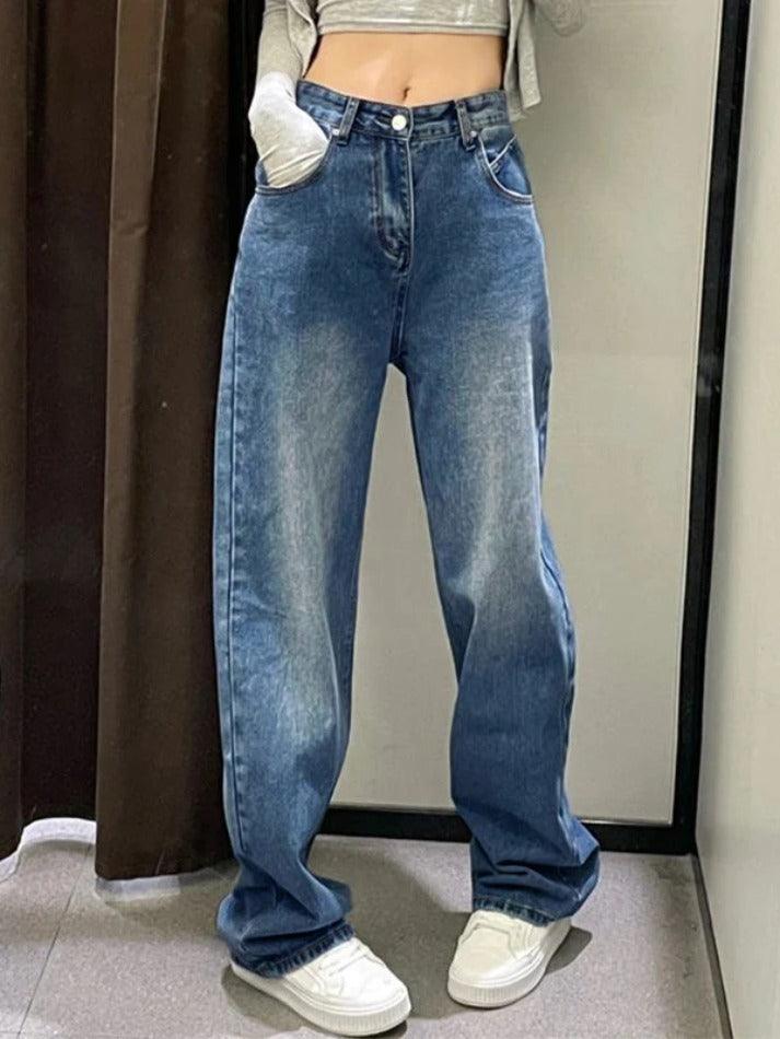 Ddbos - Washed High Waist Boyfriend Jeans