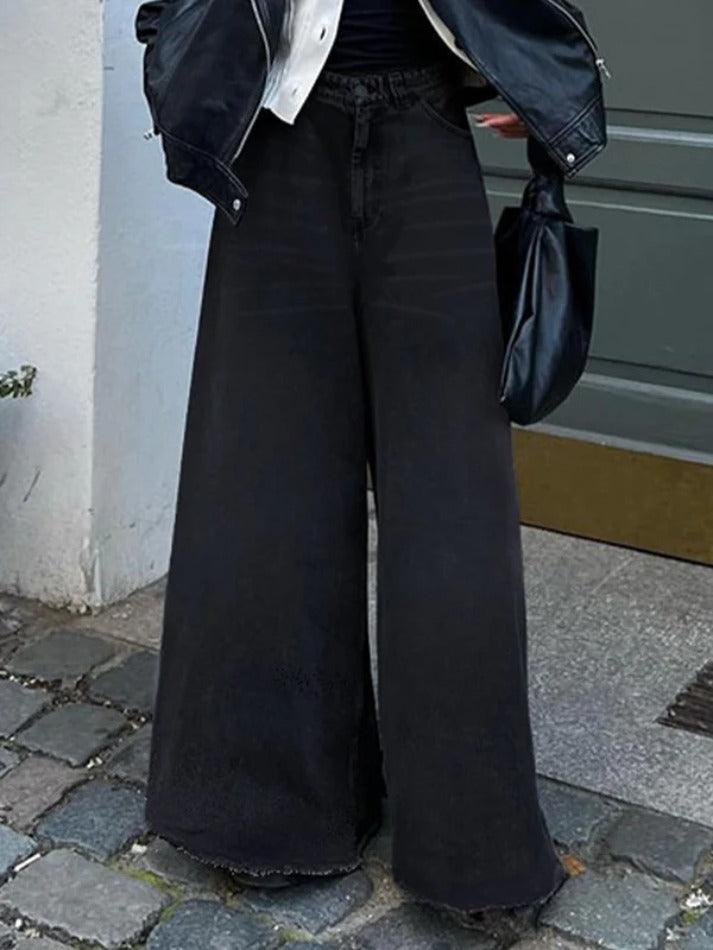 Ddbos - Vintage Black Wash Wide Leg Flare Boyfriend Jeans