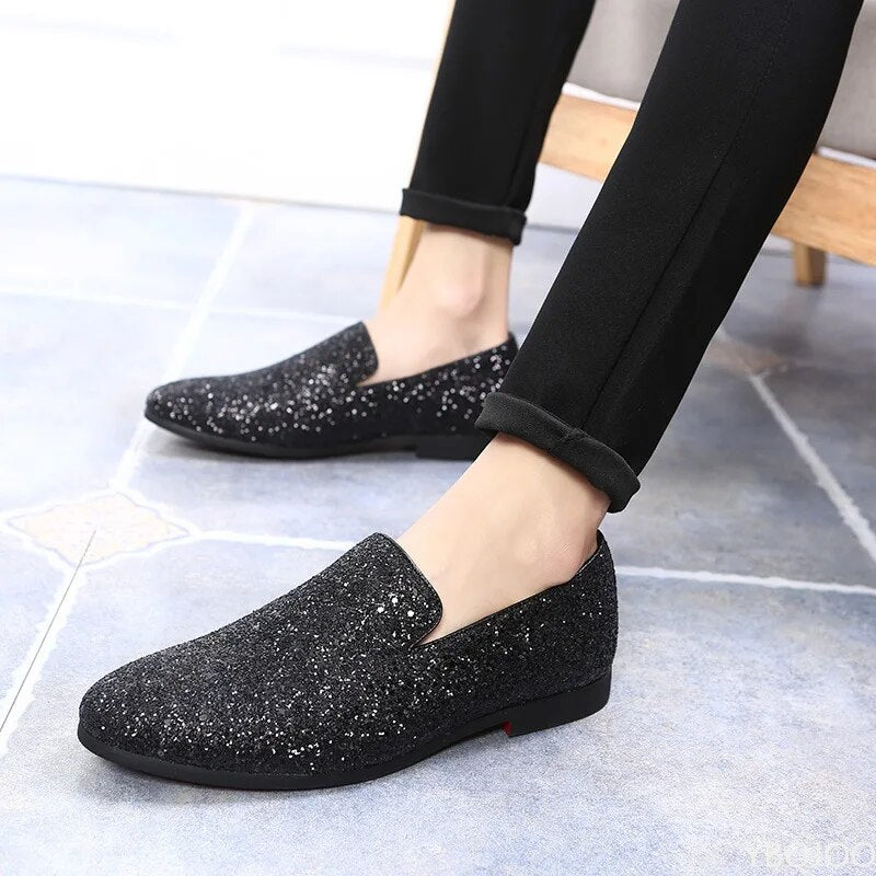 Ddbos Glitter Branded Shoes Men Designer Luxury Loafers Men Shoes British Style Silver Gold Mens Shoes Casual Big Sizes Zapatos Hombre