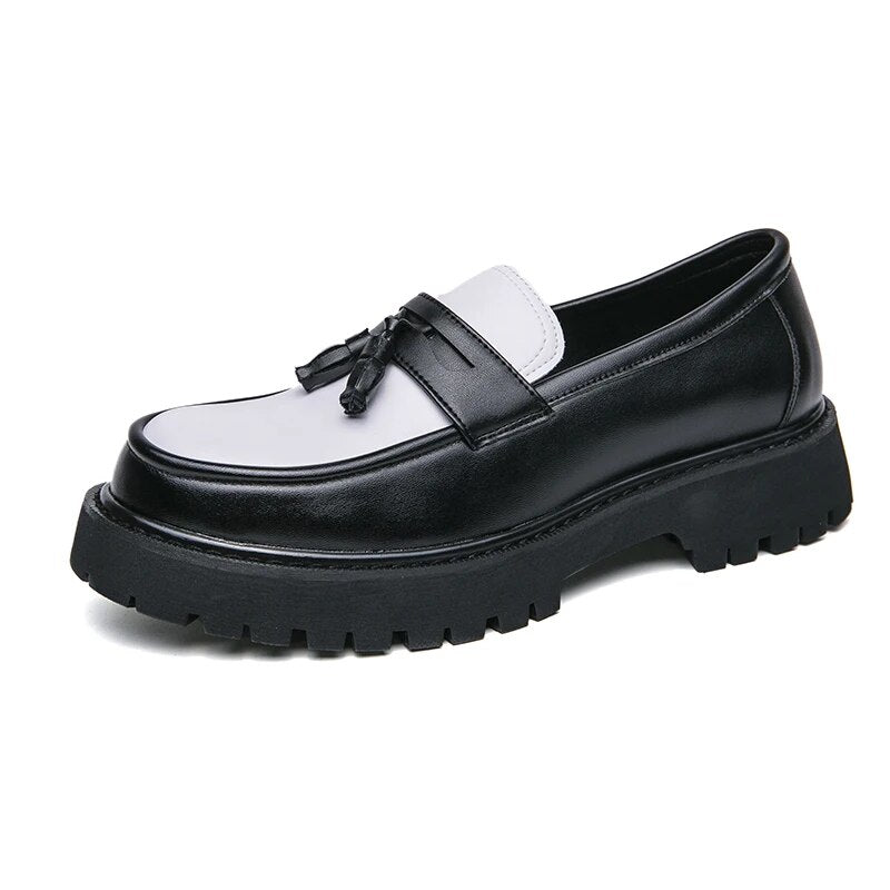 Ddbos New Platform Shoes Loafers Shoes Men Thick-soled Wedding Shoes Black Formal Business Shoes Slip-on Leather Increase Casual Shoes