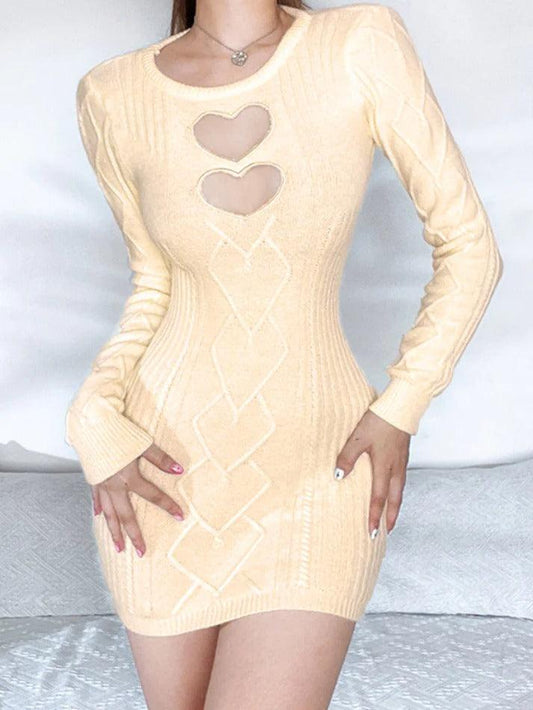 Ddbos - Heart Cutout Backless Knit Mini Dress