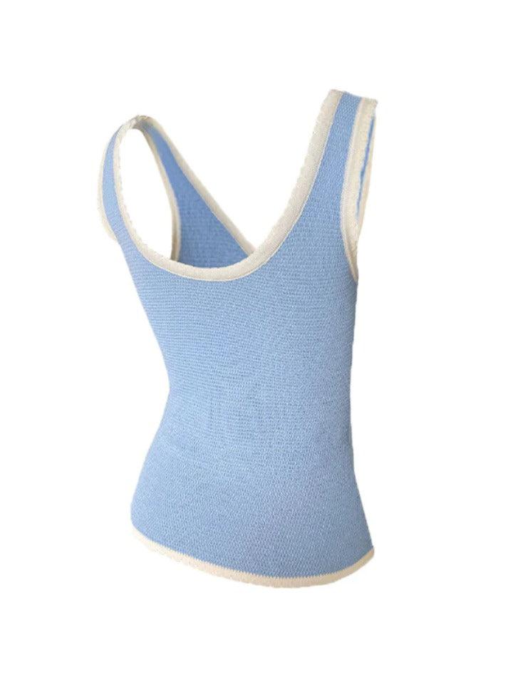 Ddbos - Contrast Color Stitching V Neck Bow Tank Top