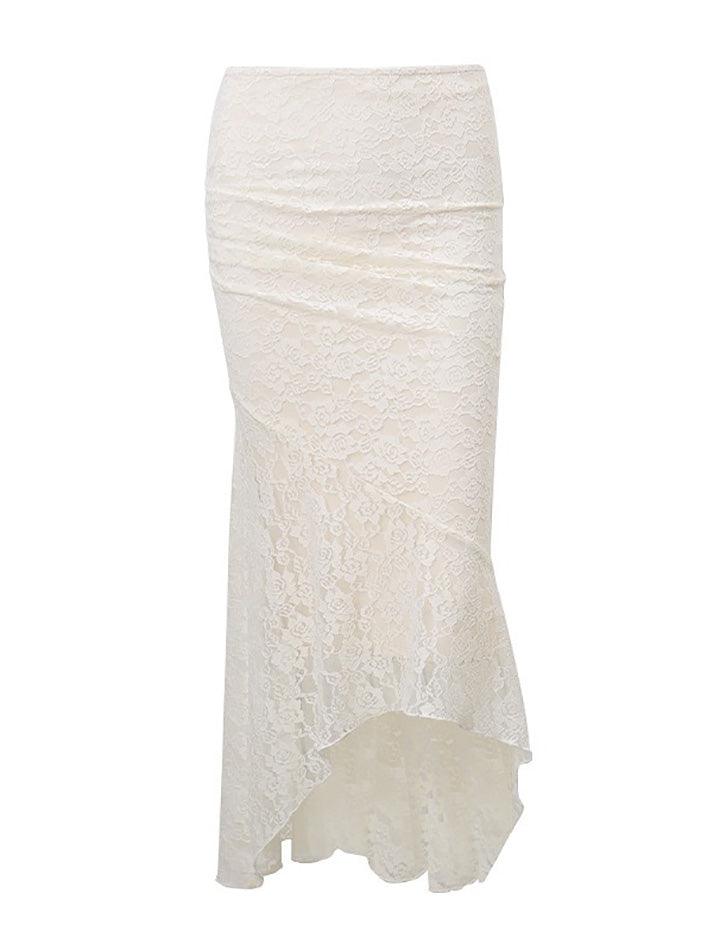 Ddbos - Lace Asymmetrical Hem Mermaid Skirt