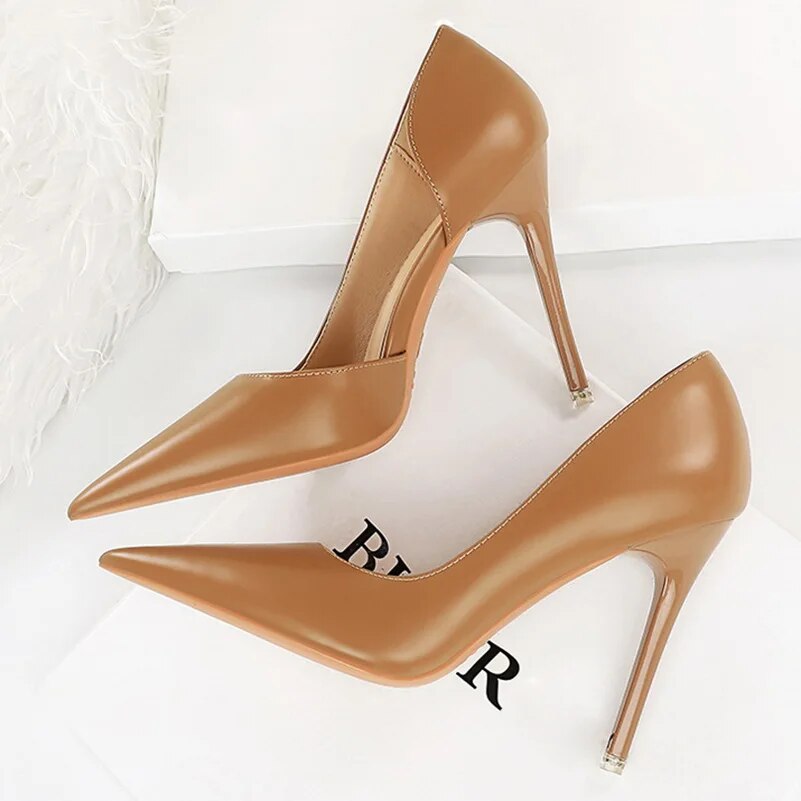 Ddbos New Women 10.5cm High Heels Pumps Wedding Bridal Stiletto Sexy Retro Hollow Heels Lady Scarpins Office Party Nude White Shoes