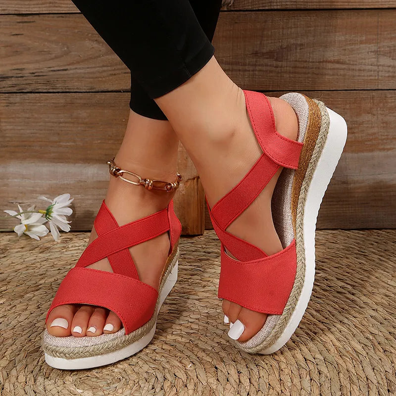 Ddbos Summer Wedge Sandals for Women Non-Slip Platform Gladiator Shoes Woman Flock Cross Strap Sandalias De Mujer Plus Size 43