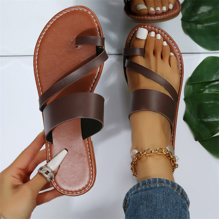 Ddbos Flat Sandals Fashion Summer Solid Color  Open Toe Outdoor Slippers Casual Beach Women's Shoes Plus Size Zapatos De Mujer Slides