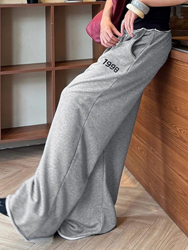 Ddbos - Gray Digit Print Casual Sweatpants