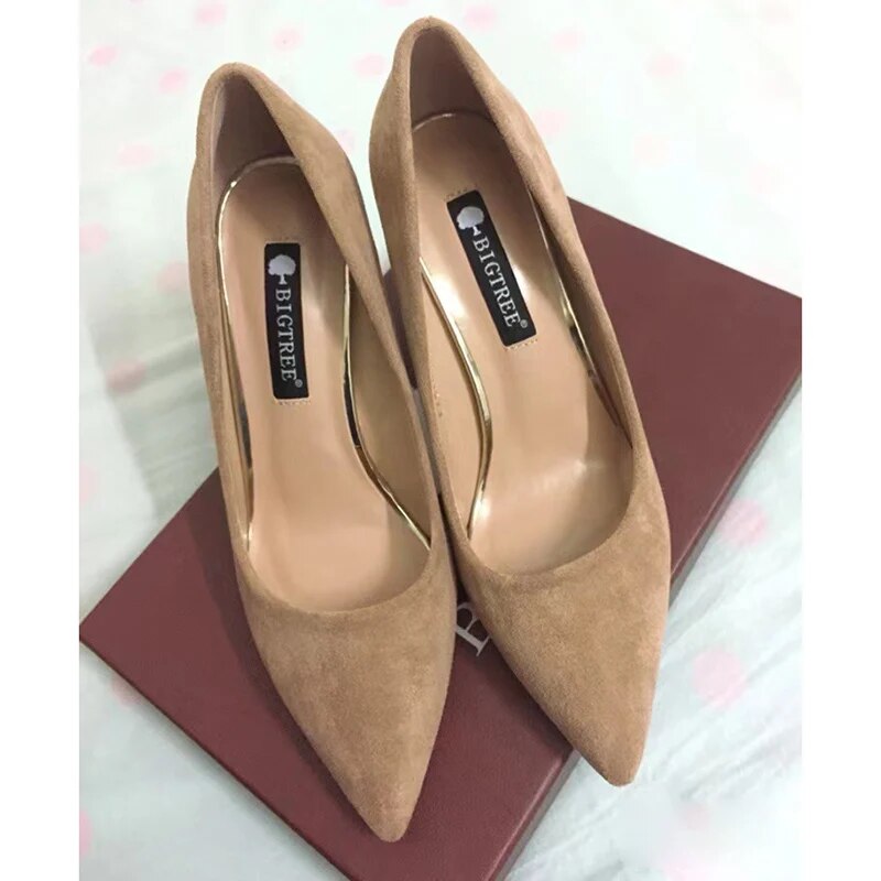 Ddbos Summer Women 8.5cm High Heels Pumps Escarpins Elegant Sweet Lady Wedding Block Square Middle Heels Flock Suede Nightclub Shoes