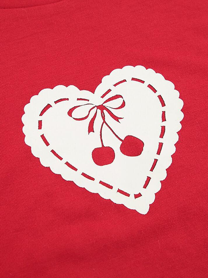 Ddbos - Embroidered Cherry Heart Baby Tee