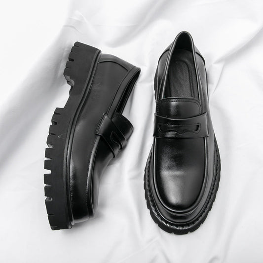 Platform Shoes Loafers Shoes Men Thick-soled Wedding Shoes Black Formal Business Shoes Slip-on Leather Increase Casual Shoes