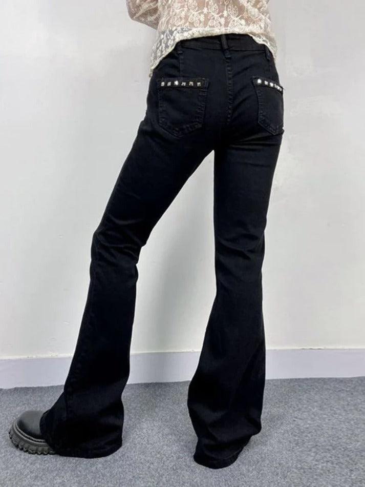 Ddbos - Low Rise Studded Elastic Flare Jeans