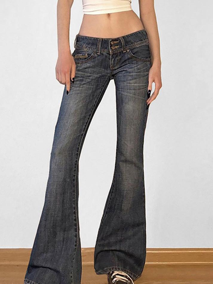 Ddbos - Low Rise Washed Flared Jeans